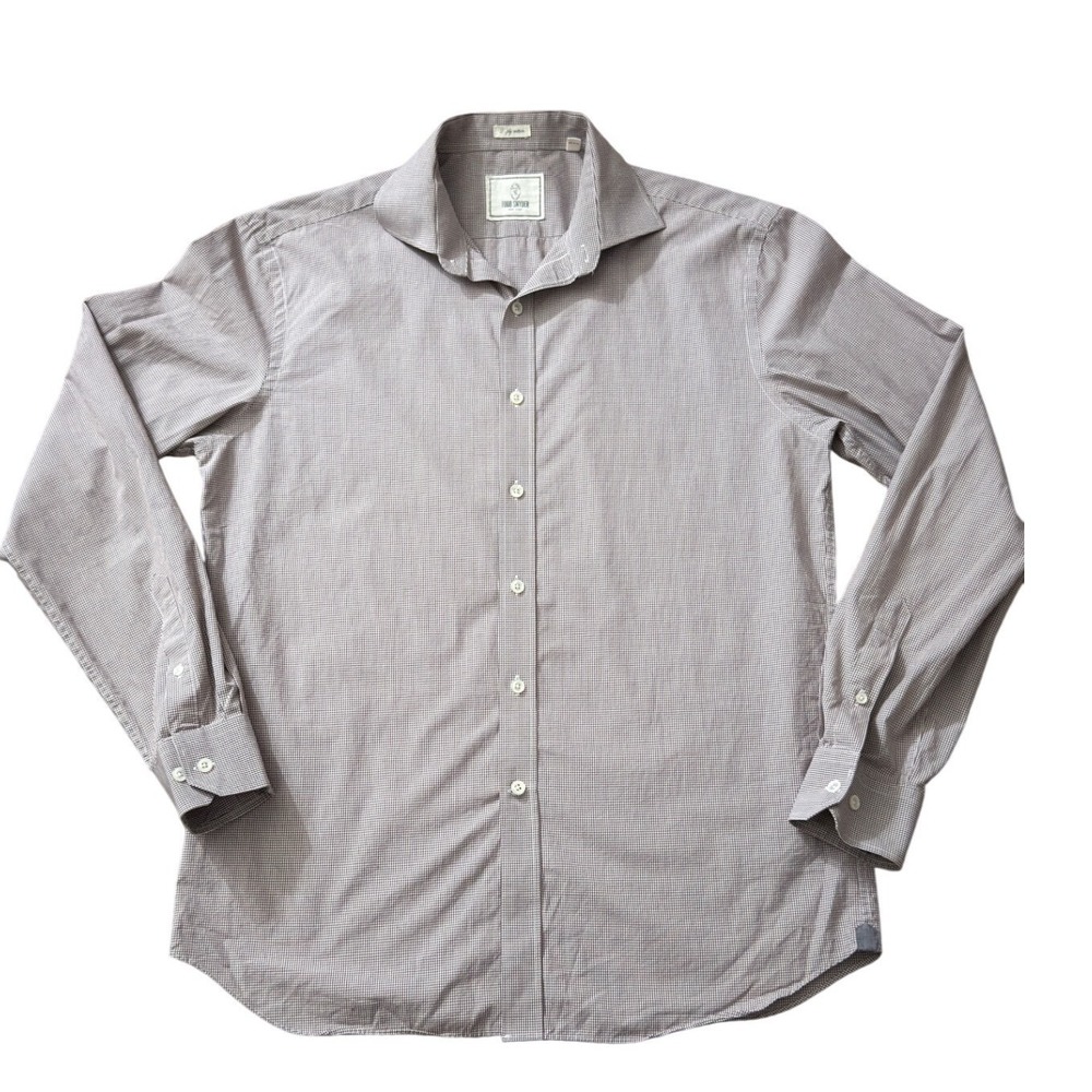 Todd Snyder Mens 16 34/35 Brown Micro Check 2-Ply Cotton Button Down Shirt